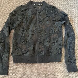 Floral Sheer Black Bomber Jacket by Tahari